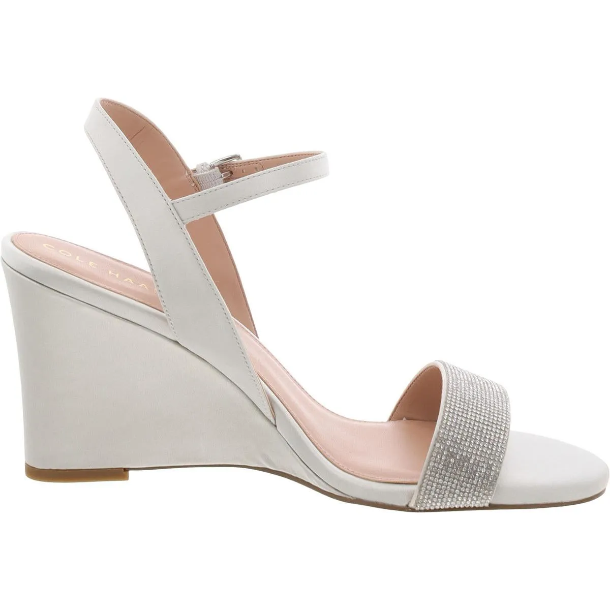 Josie Wedge Sandal Womens Rhinestone Satin Ankle Strap