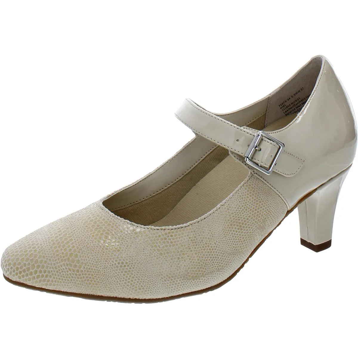 Kiki Womens Leather Embossed Mary Jane Heels