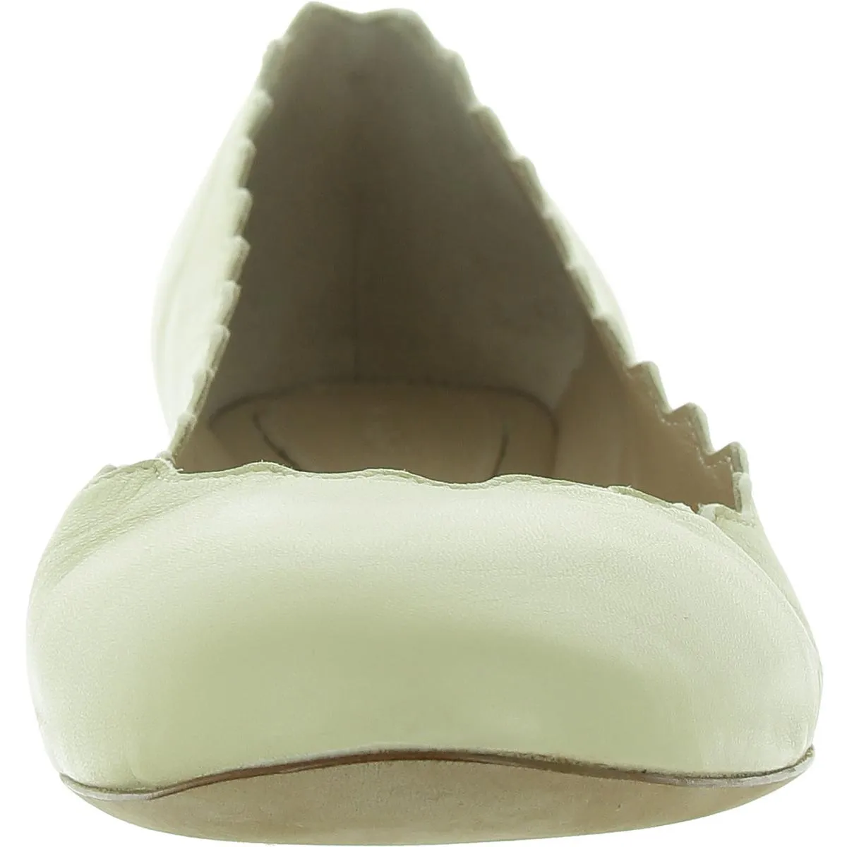 Lauren Womens Leather Scalloped Ballet Flats