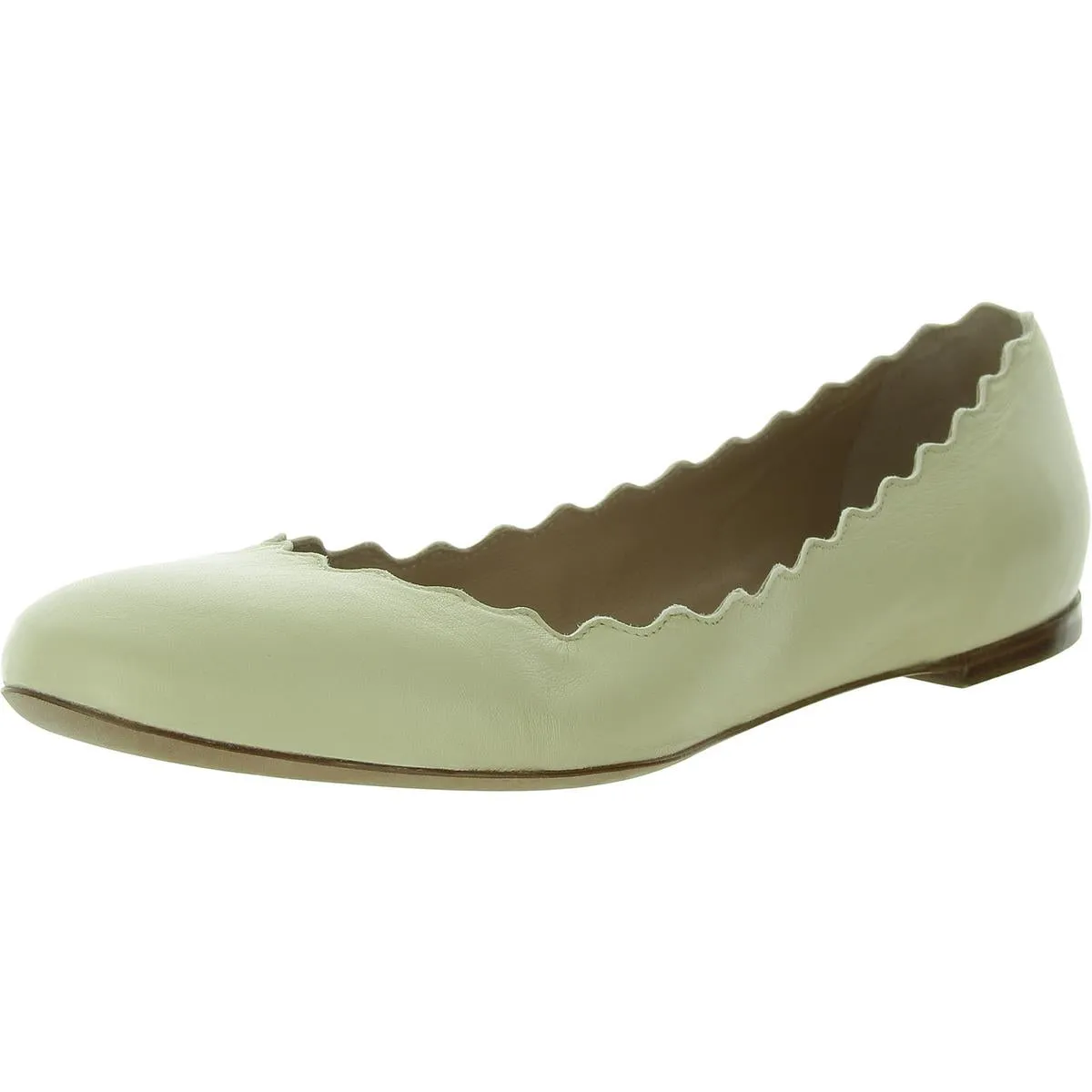 Lauren Womens Leather Scalloped Ballet Flats
