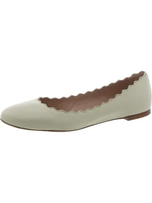 Lauren Womens Leather Scalloped Ballet Flats