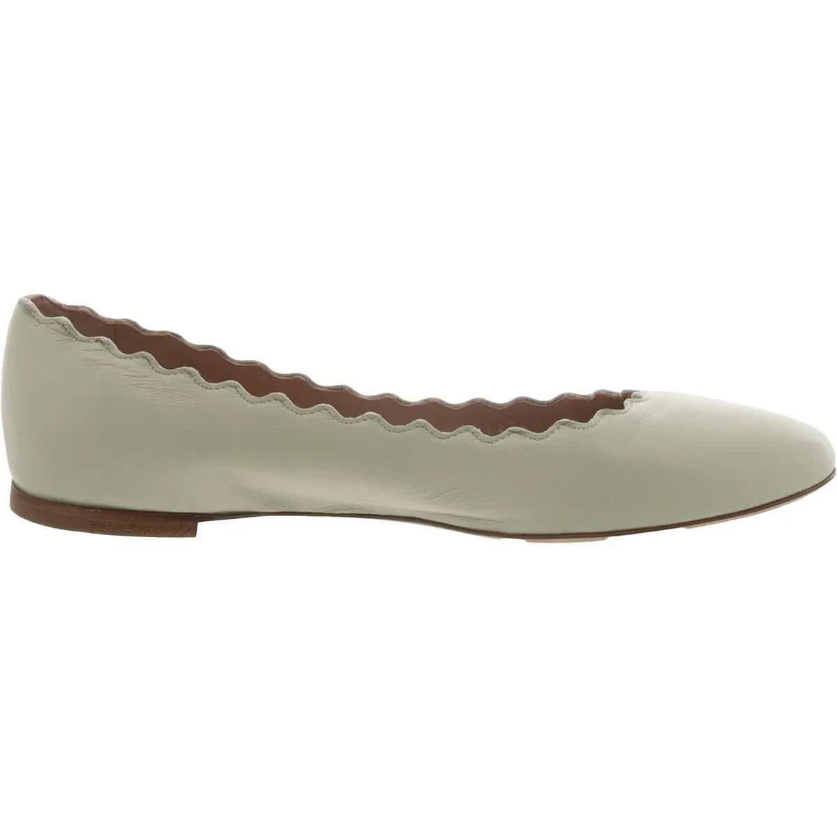 Lauren Womens Leather Scalloped Ballet Flats