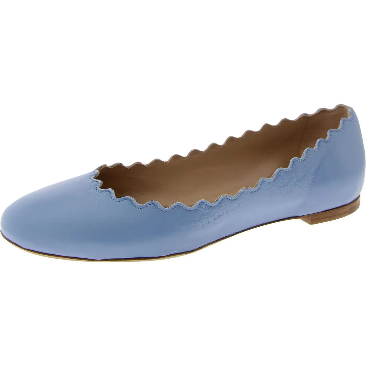 Lauren Womens Leather Scalloped Ballet Flats