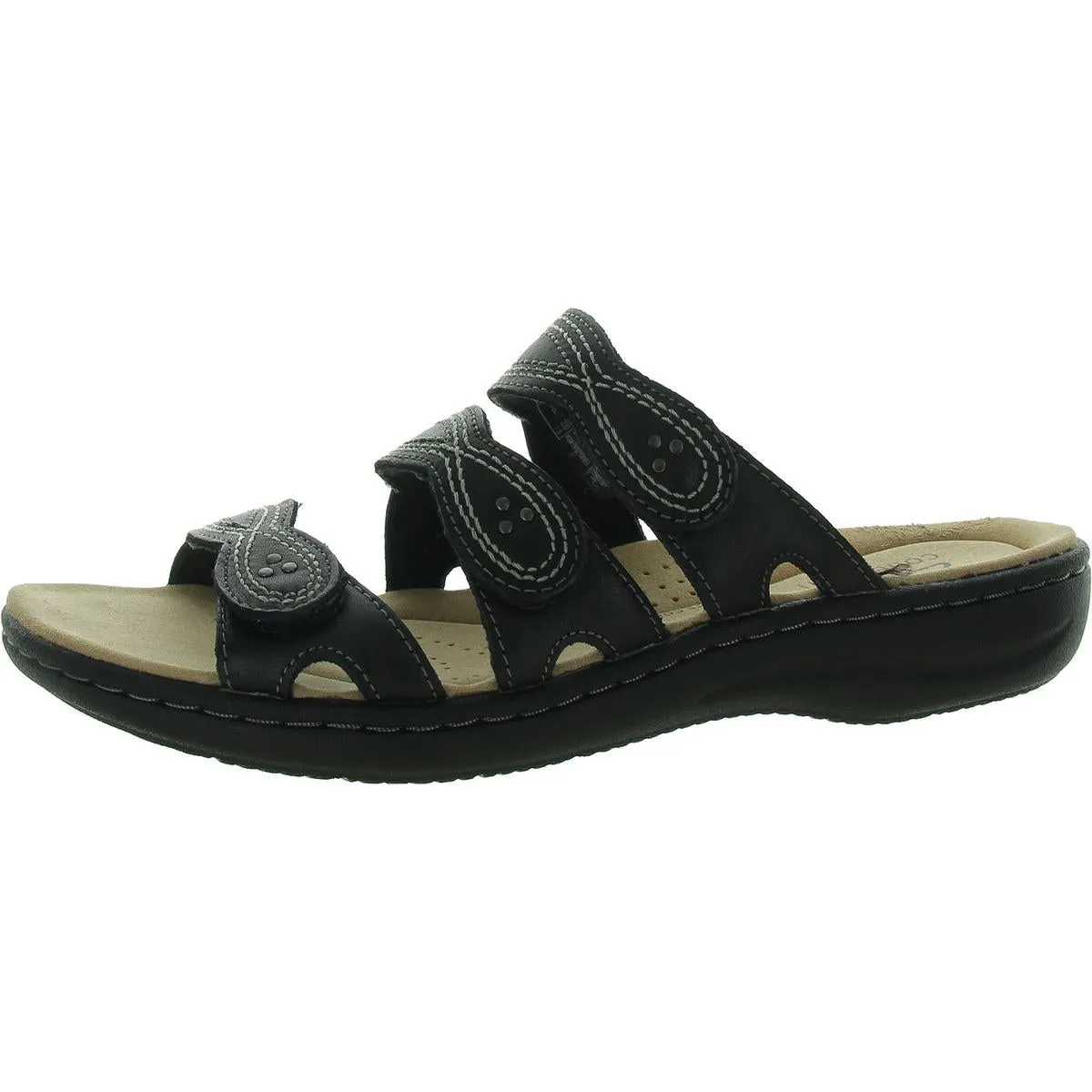 Laurieann Ayla Womens Leather Slip On Slide Sandals