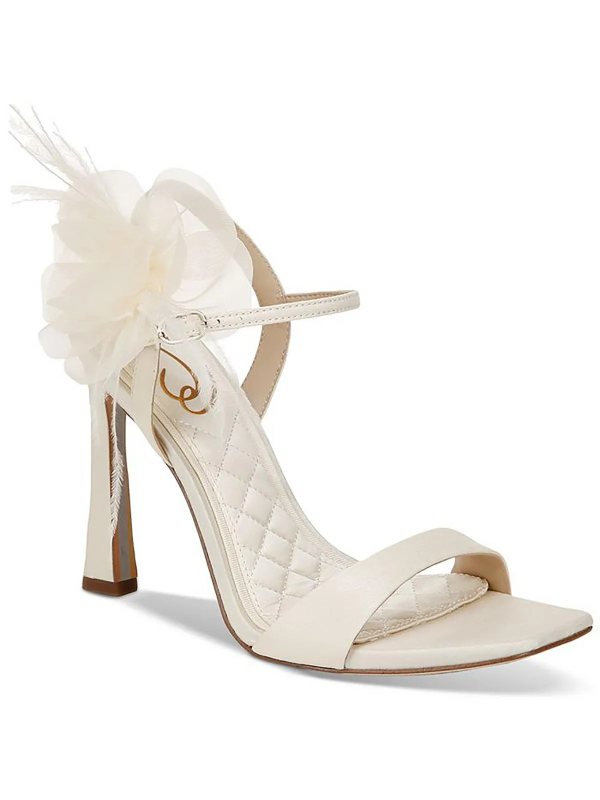 Leana Womens Satin Feathers Ankle Strap