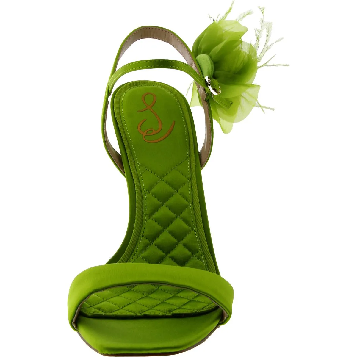 Leana Womens Satin Feathers Ankle Strap