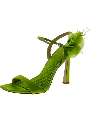 Leana Womens Satin Feathers Ankle Strap