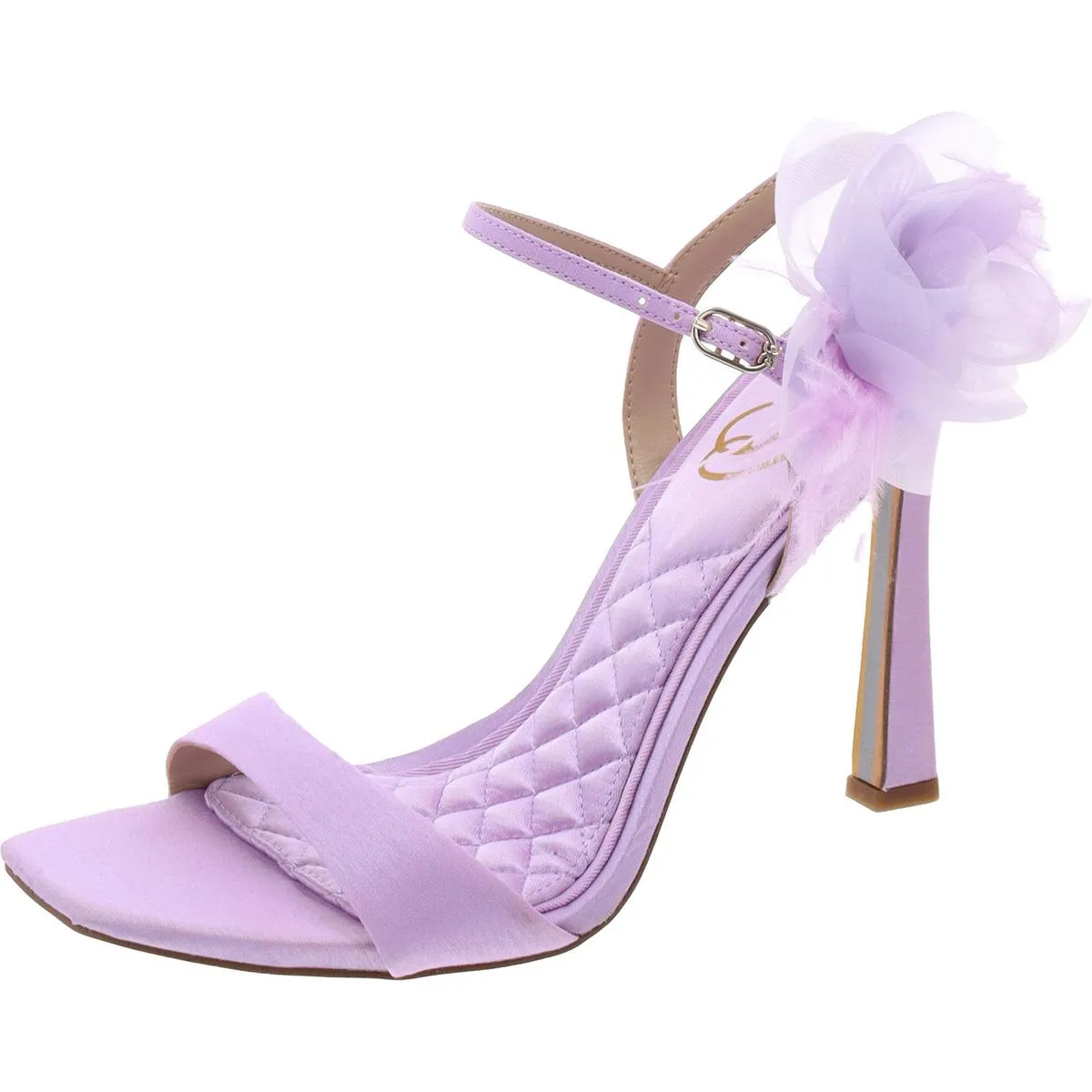 Leana Womens Satin Feathers Ankle Strap