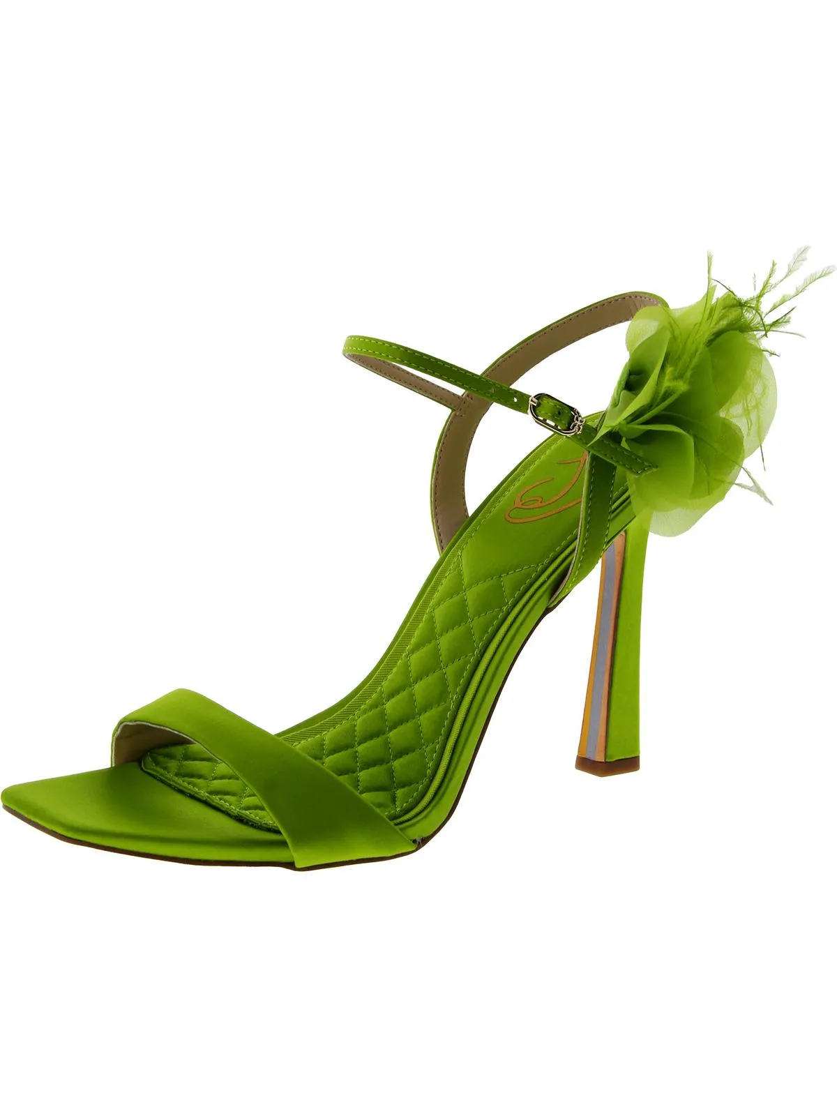 Leana Womens Satin Feathers Ankle Strap