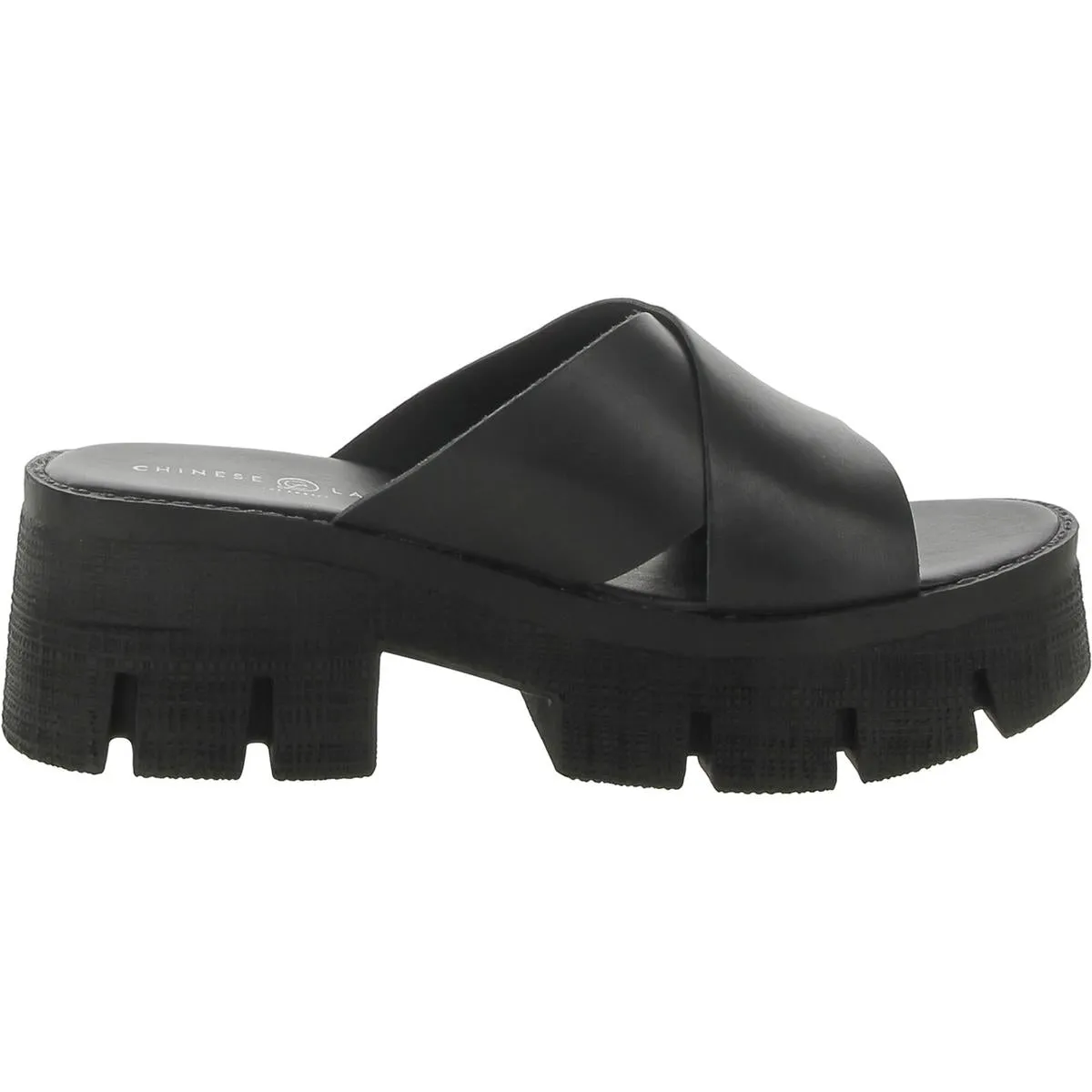 Lock Down Womens Leather Slip On Platform Sandals