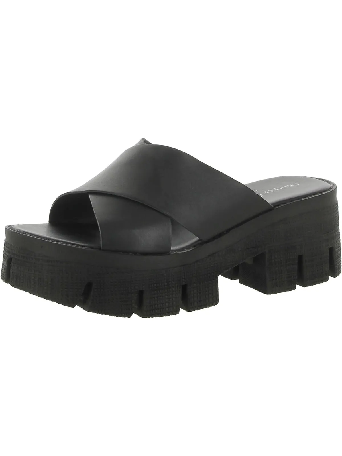 Lock Down Womens Leather Slip On Platform Sandals