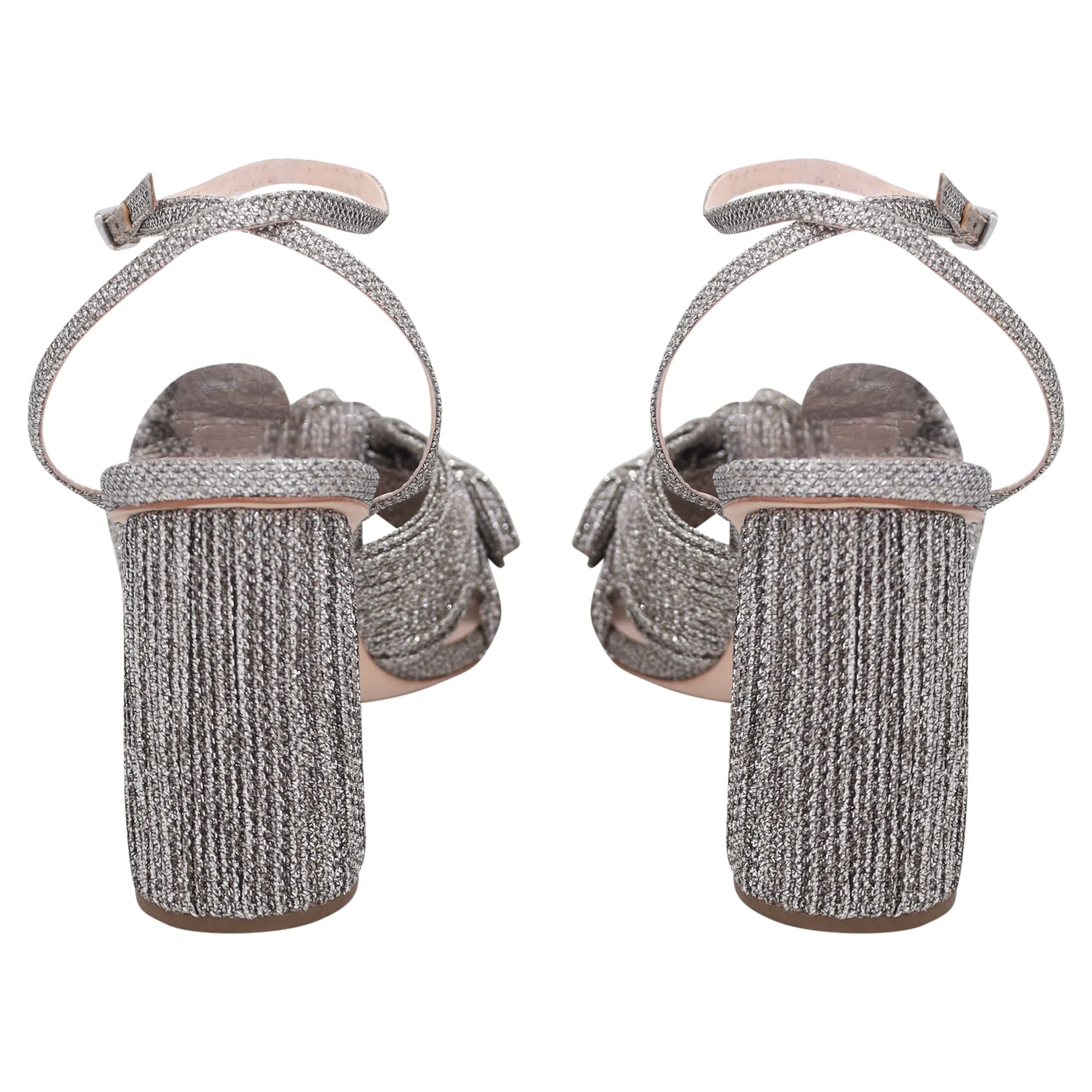 Loeffler Randall Camellia Knotted Metallic Sandals in Silver Satin