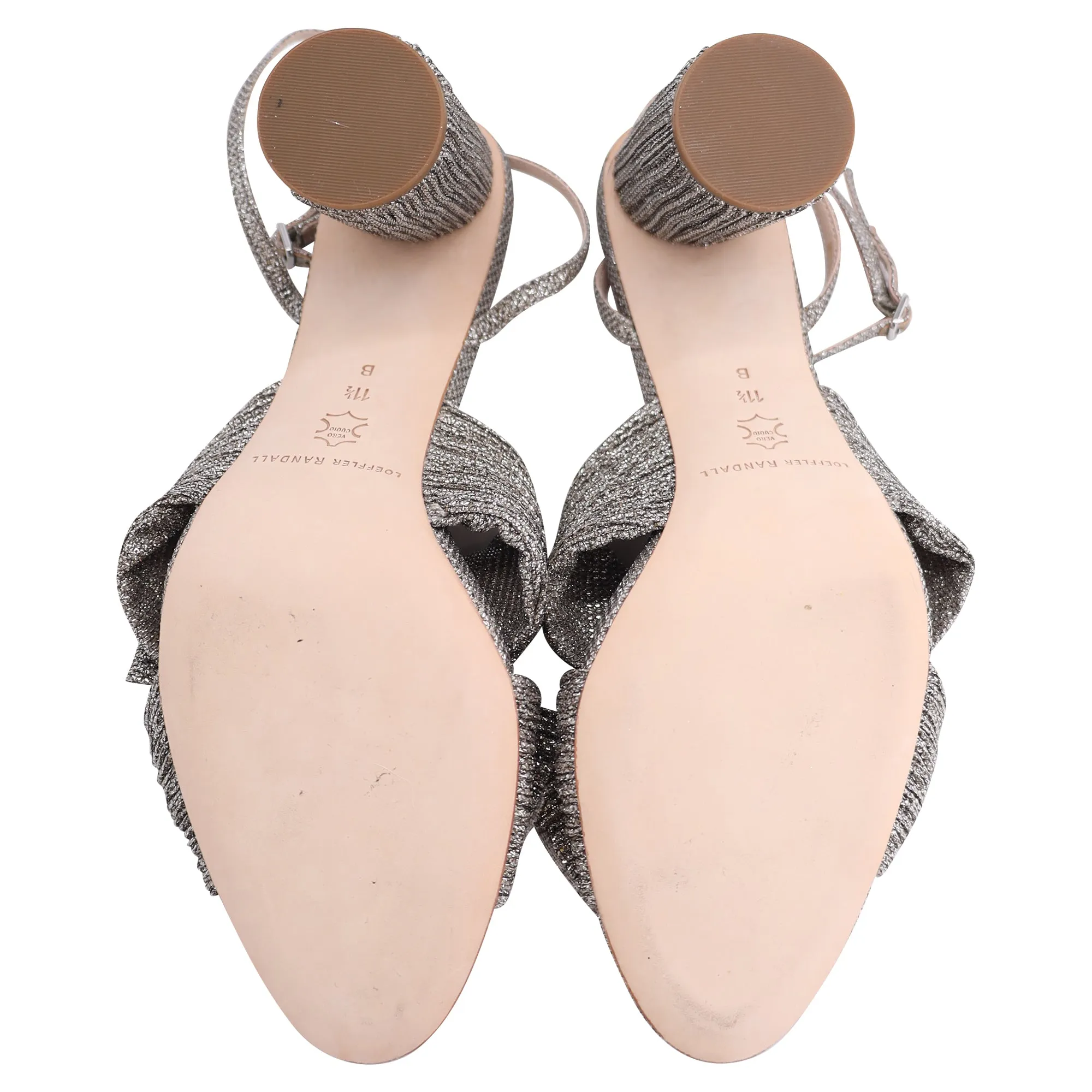 Loeffler Randall Camellia Knotted Metallic Sandals in Silver Satin