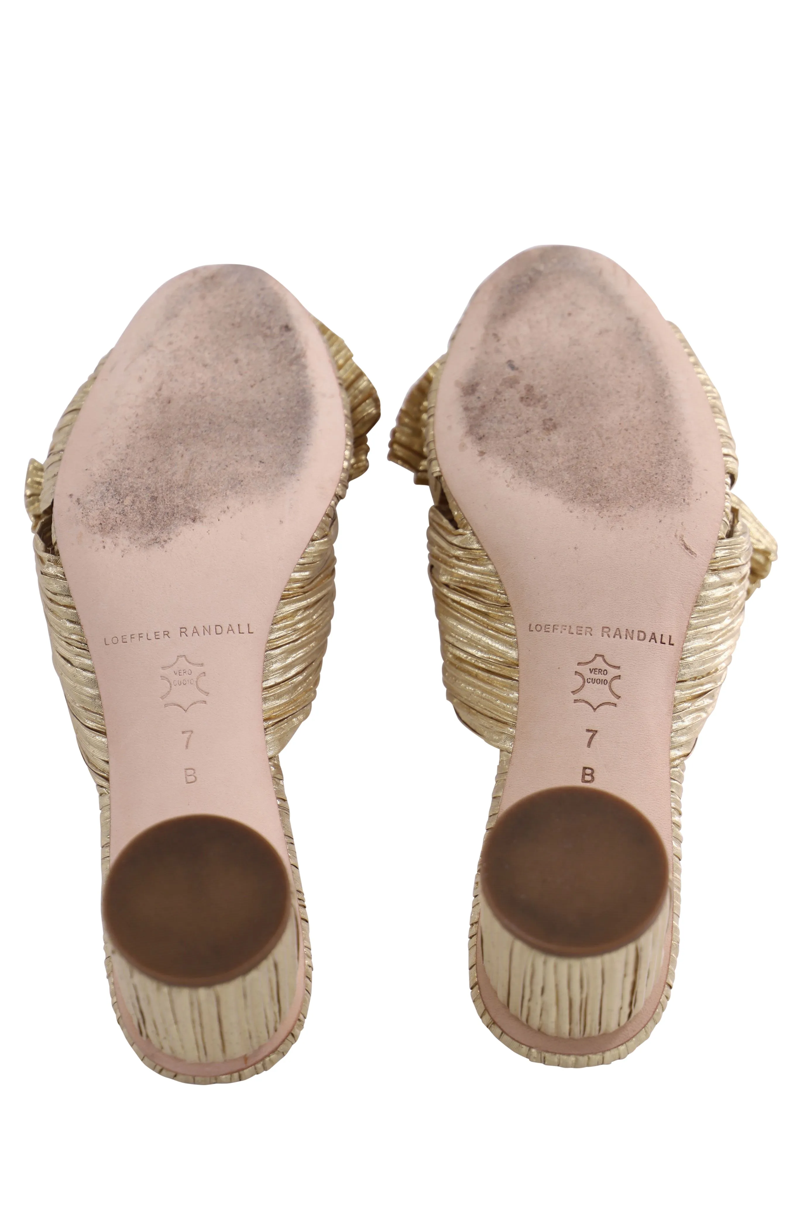Loeffler Randall Emilia Pleated Bow Heel in Gold Nylon