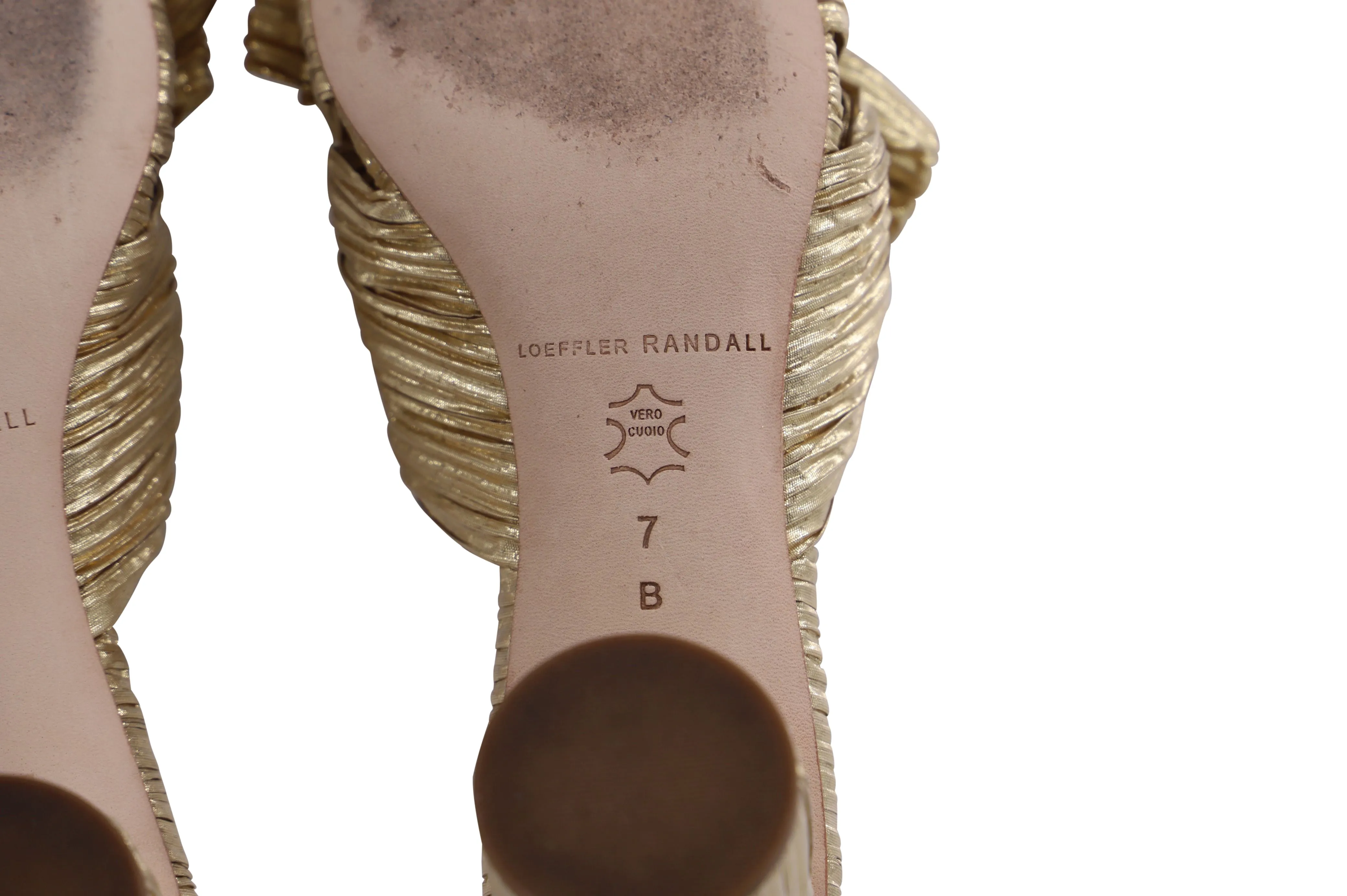 Loeffler Randall Emilia Pleated Bow Heel in Gold Nylon