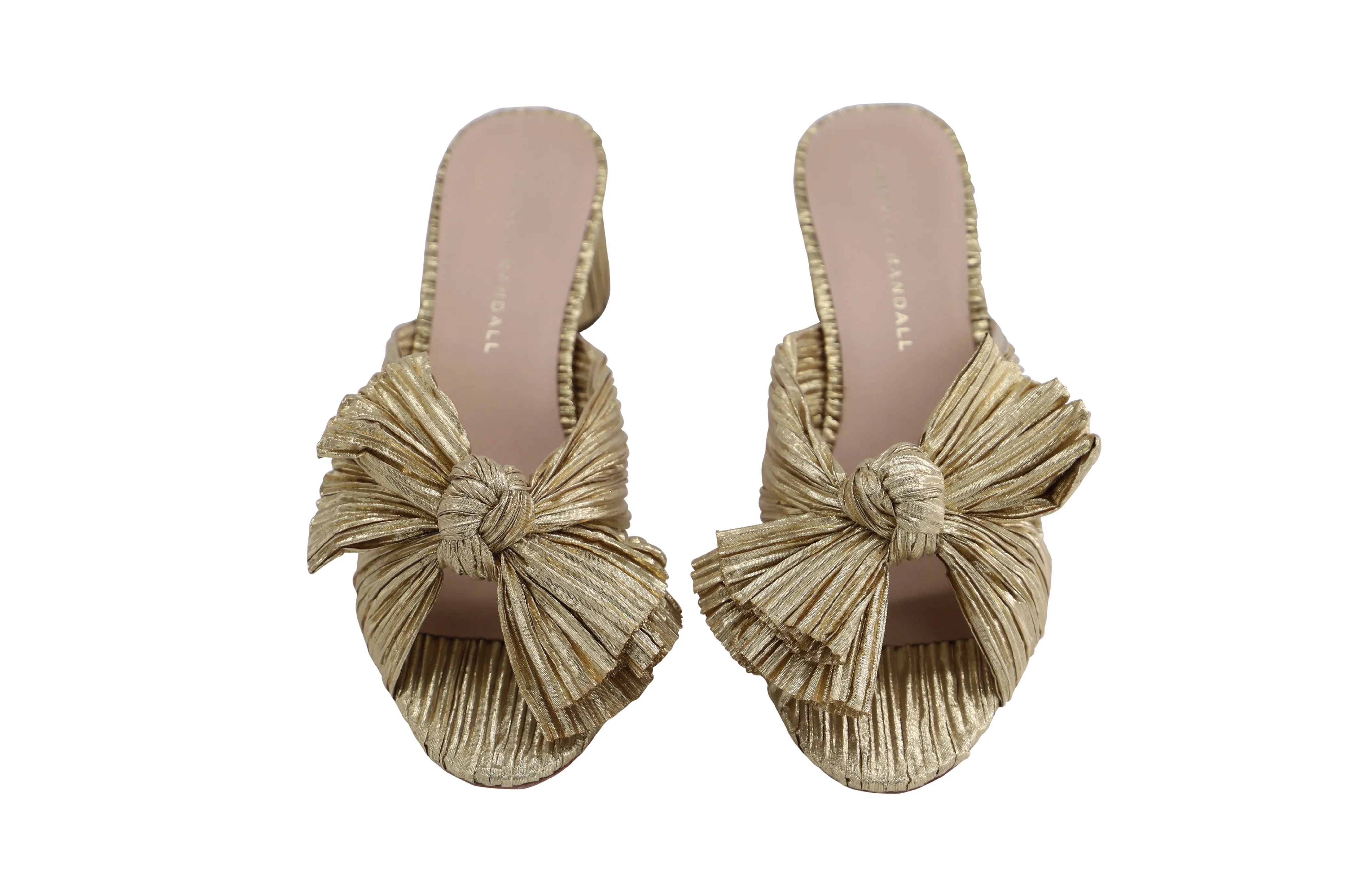 Loeffler Randall Emilia Pleated Bow Heel in Gold Nylon