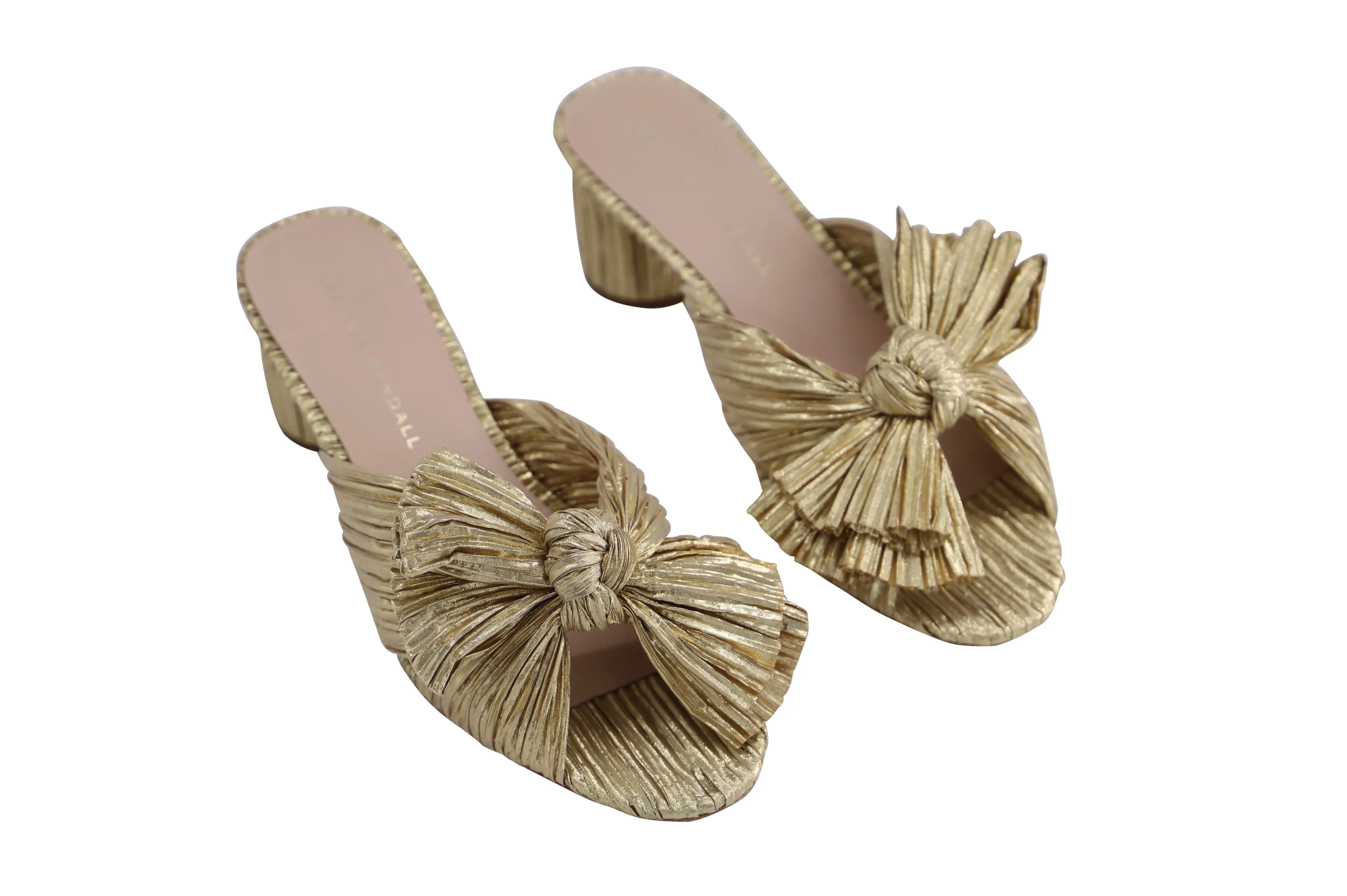 Loeffler Randall Emilia Pleated Bow Heel in Gold Nylon