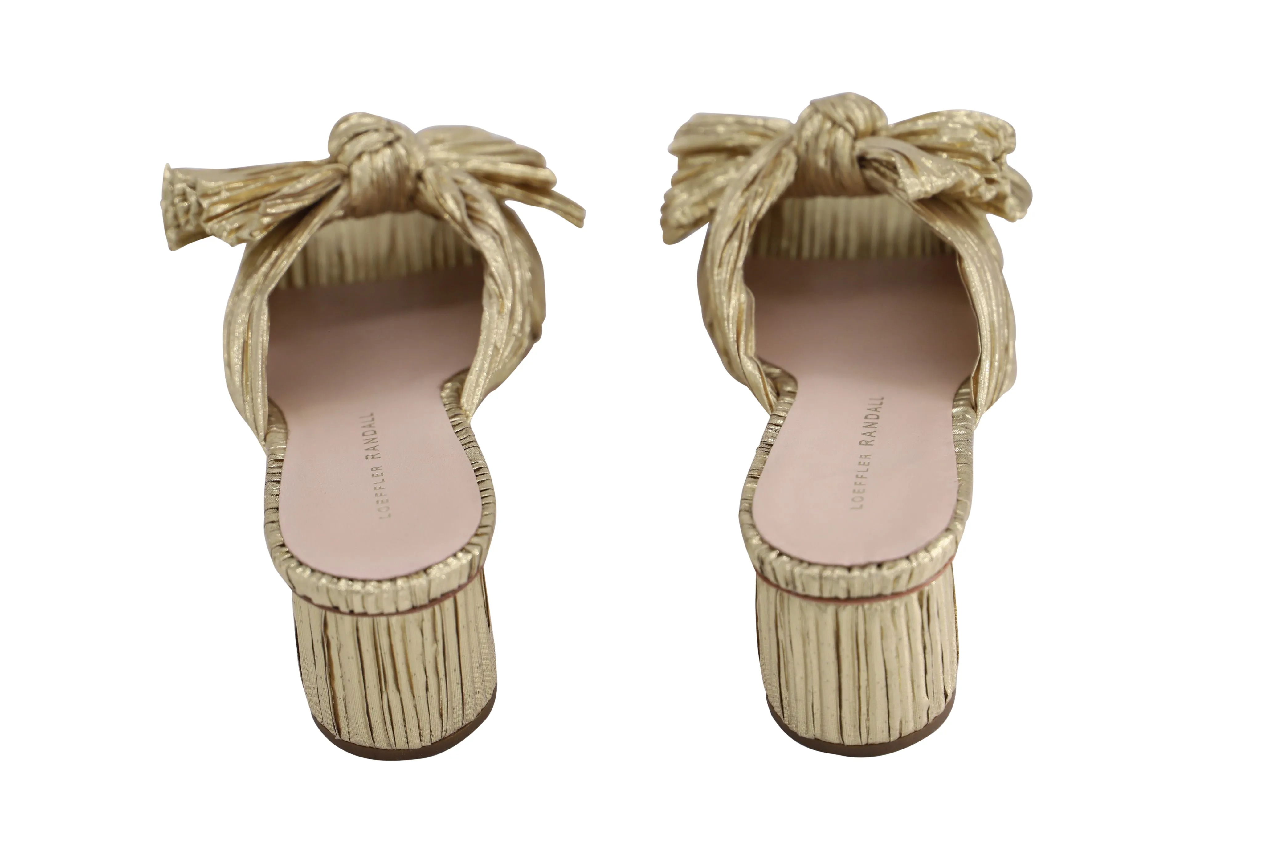 Loeffler Randall Emilia Pleated Bow Heel in Gold Nylon