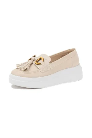 Lss Slip On Platform Tassel Loafer/sneaker In Beige