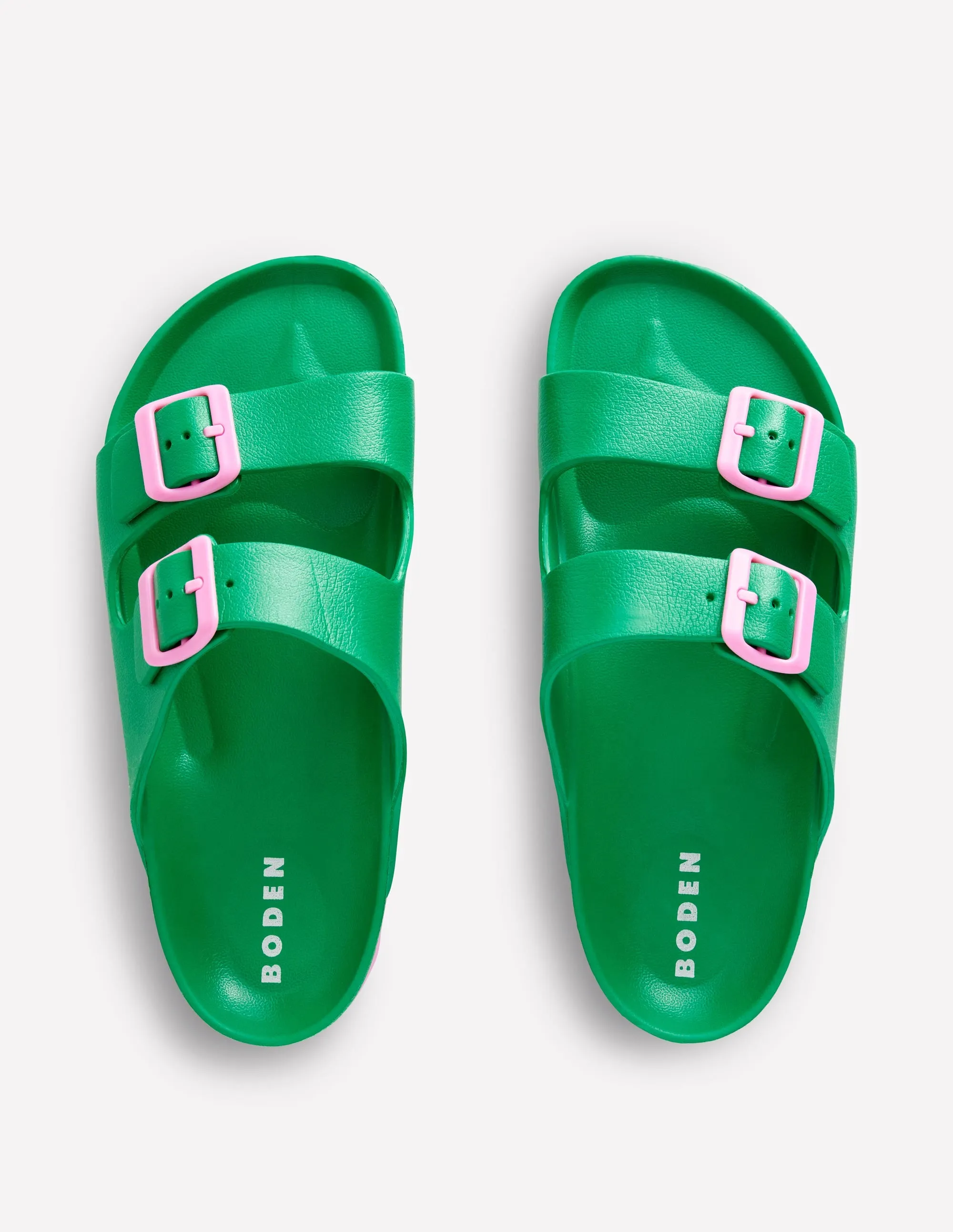 Lyla Double Buckle Sliders-Rich Emerald/Soft Pink