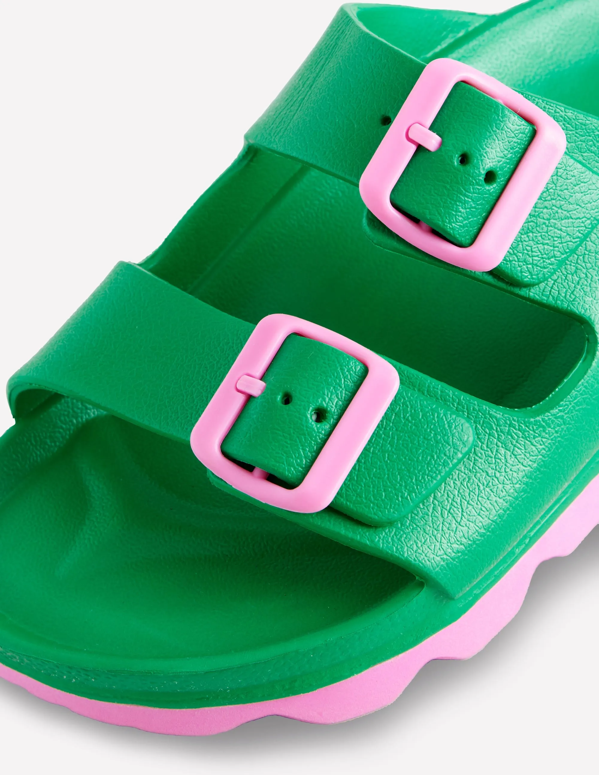 Lyla Double Buckle Sliders-Rich Emerald/Soft Pink