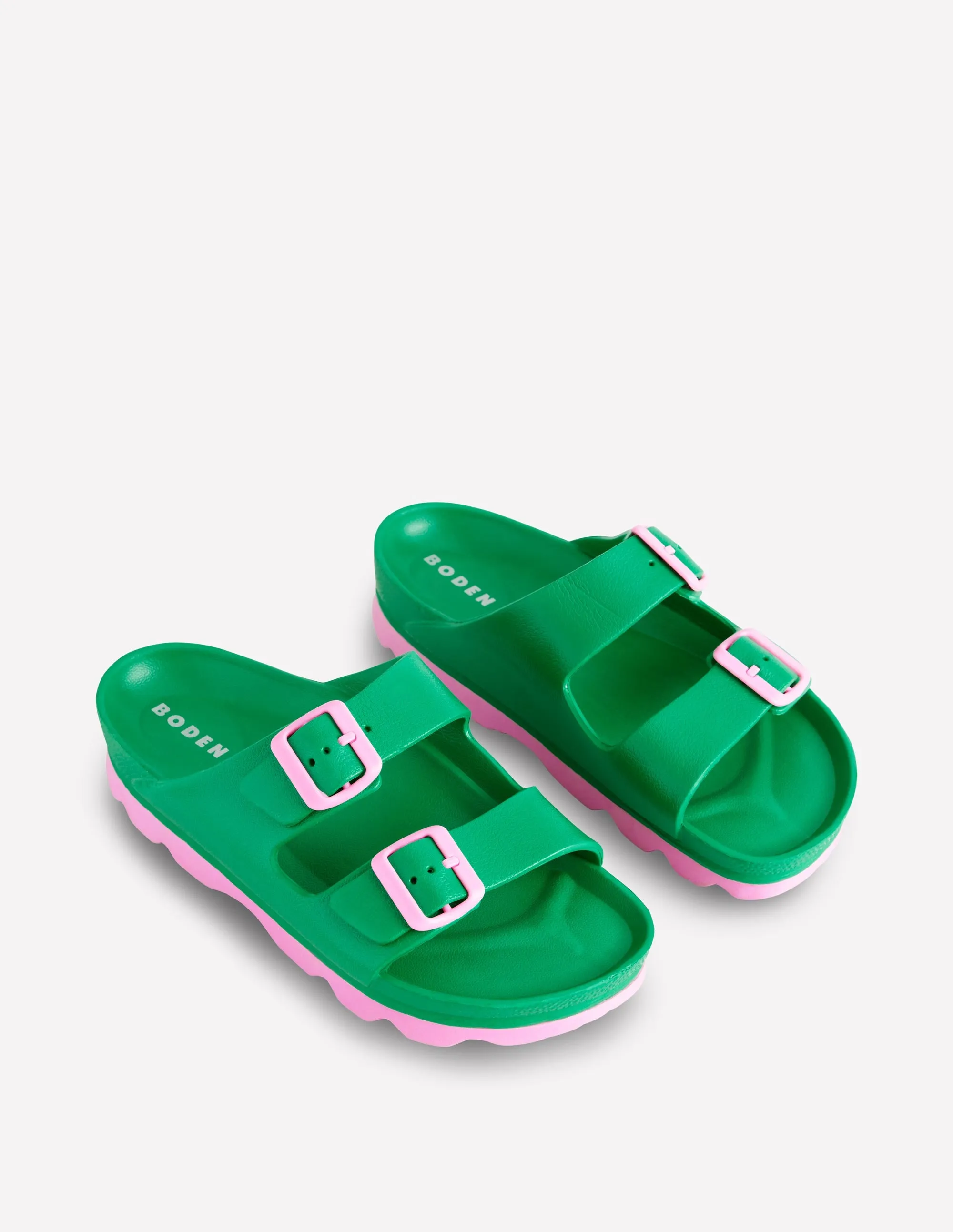Lyla Double Buckle Sliders-Rich Emerald/Soft Pink