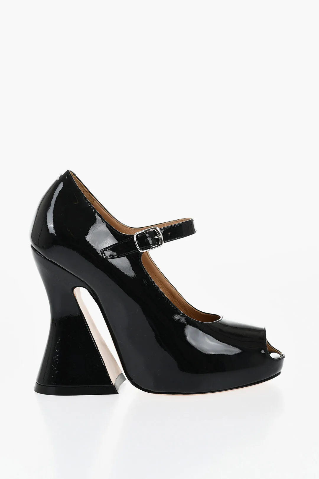 Maison Margiela Open-Toe Patent Leather Pumps With Strap Heel 13 Cm