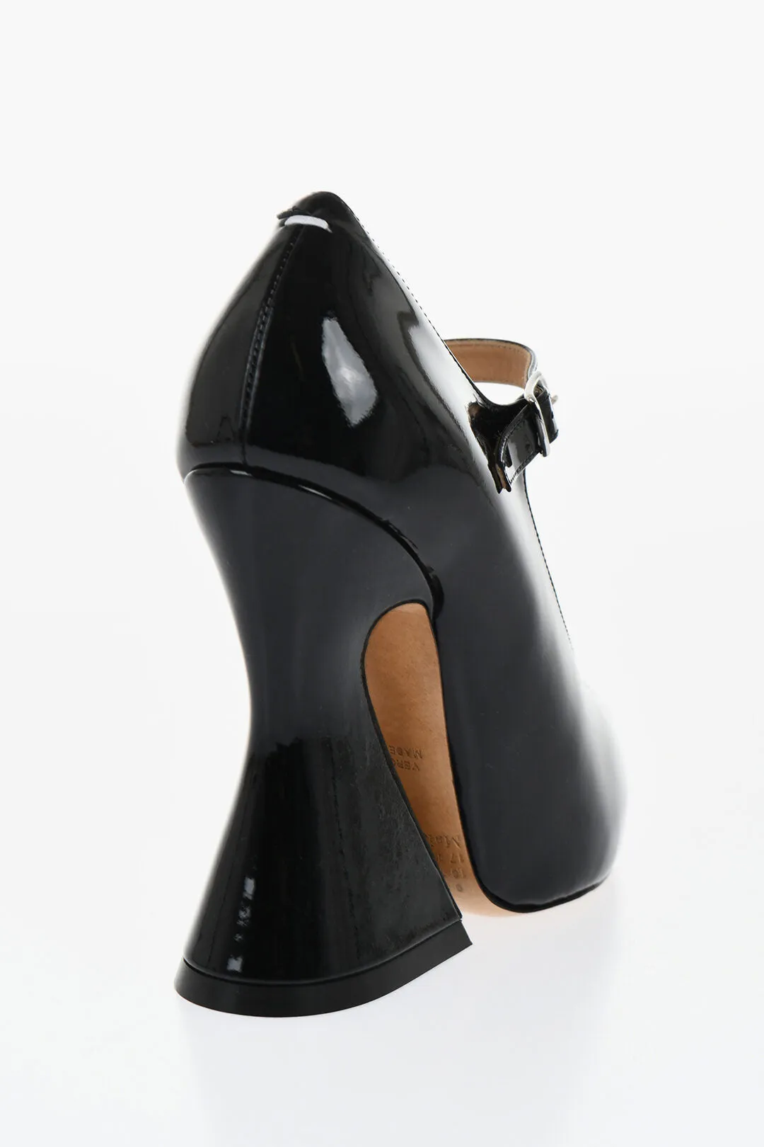 Maison Margiela Open-Toe Patent Leather Pumps With Strap Heel 13 Cm