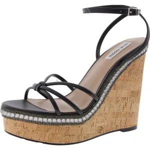Manifest Womens Embellished Faux Leather Wedge Sandals