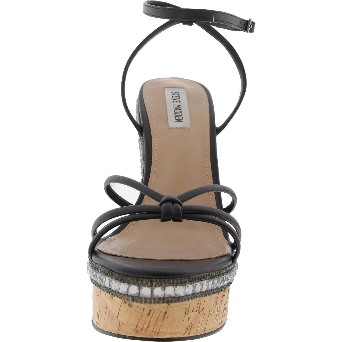 Manifest Womens Embellished Faux Leather Wedge Sandals