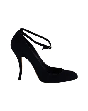 Manolo Blahnik Ankle Strap Mary Janes in Navy Blue Suede