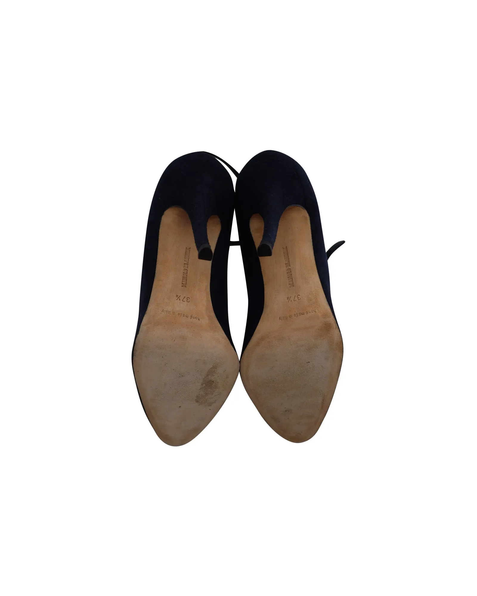 Manolo Blahnik Ankle Strap Mary Janes in Navy Blue Suede