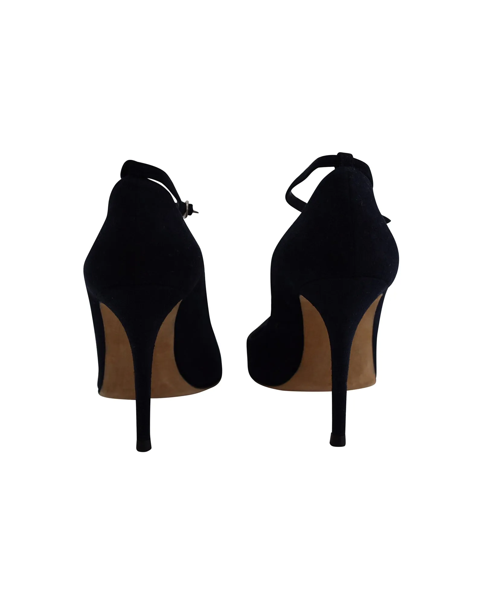 Manolo Blahnik Ankle Strap Mary Janes in Navy Blue Suede