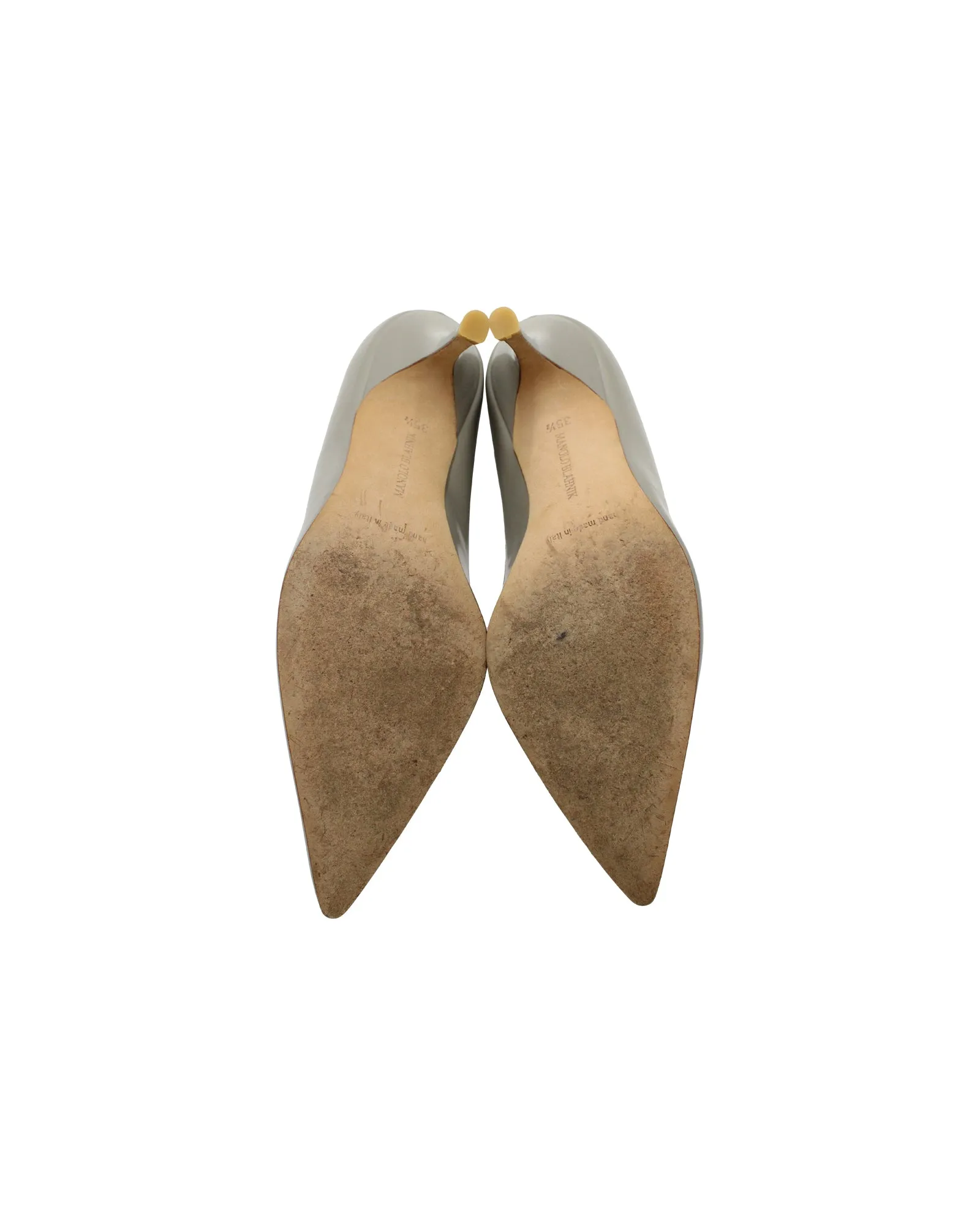 Manolo Blahnik Pointed Pumps in Grey Leather