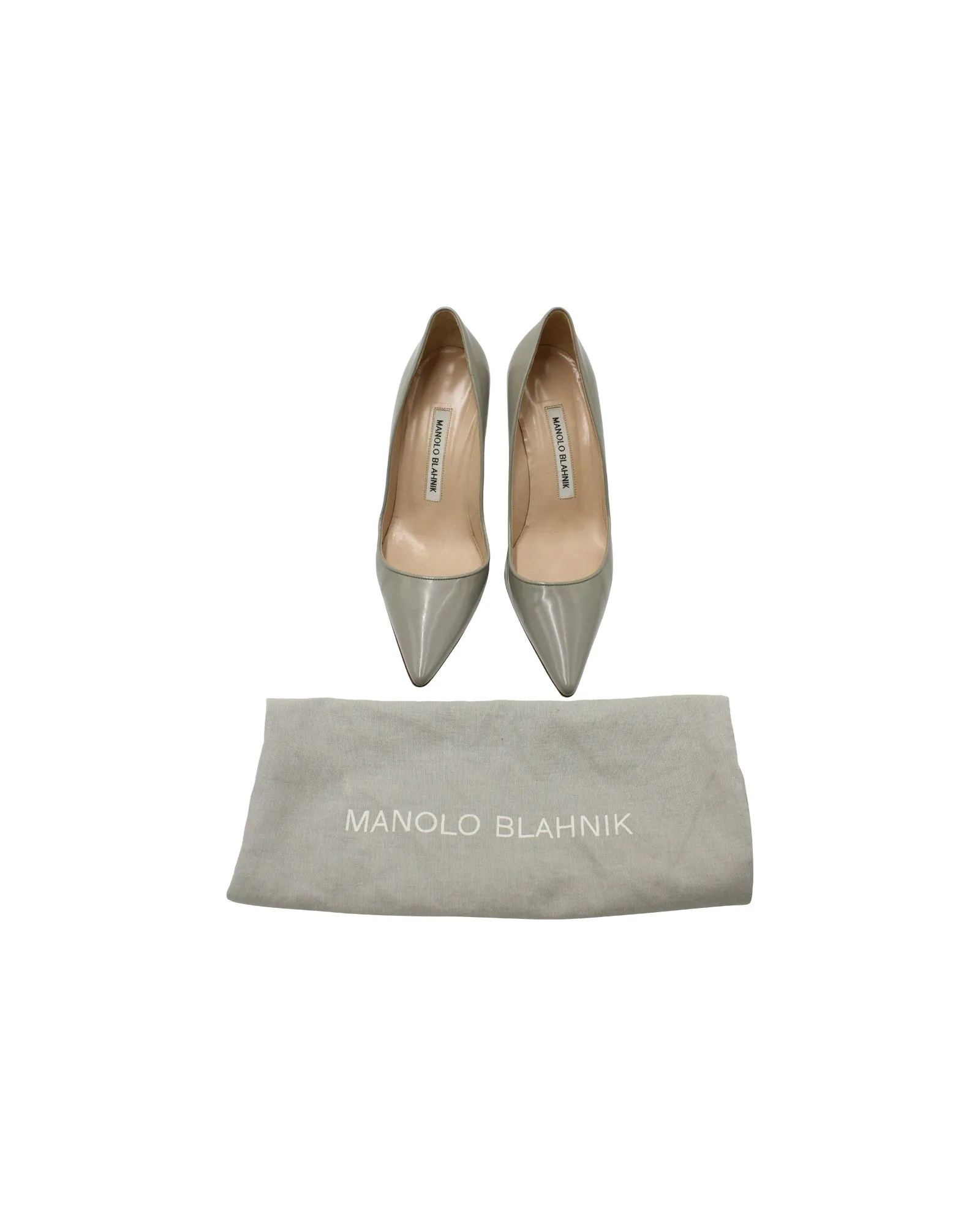 Manolo Blahnik Pointed Pumps in Grey Leather