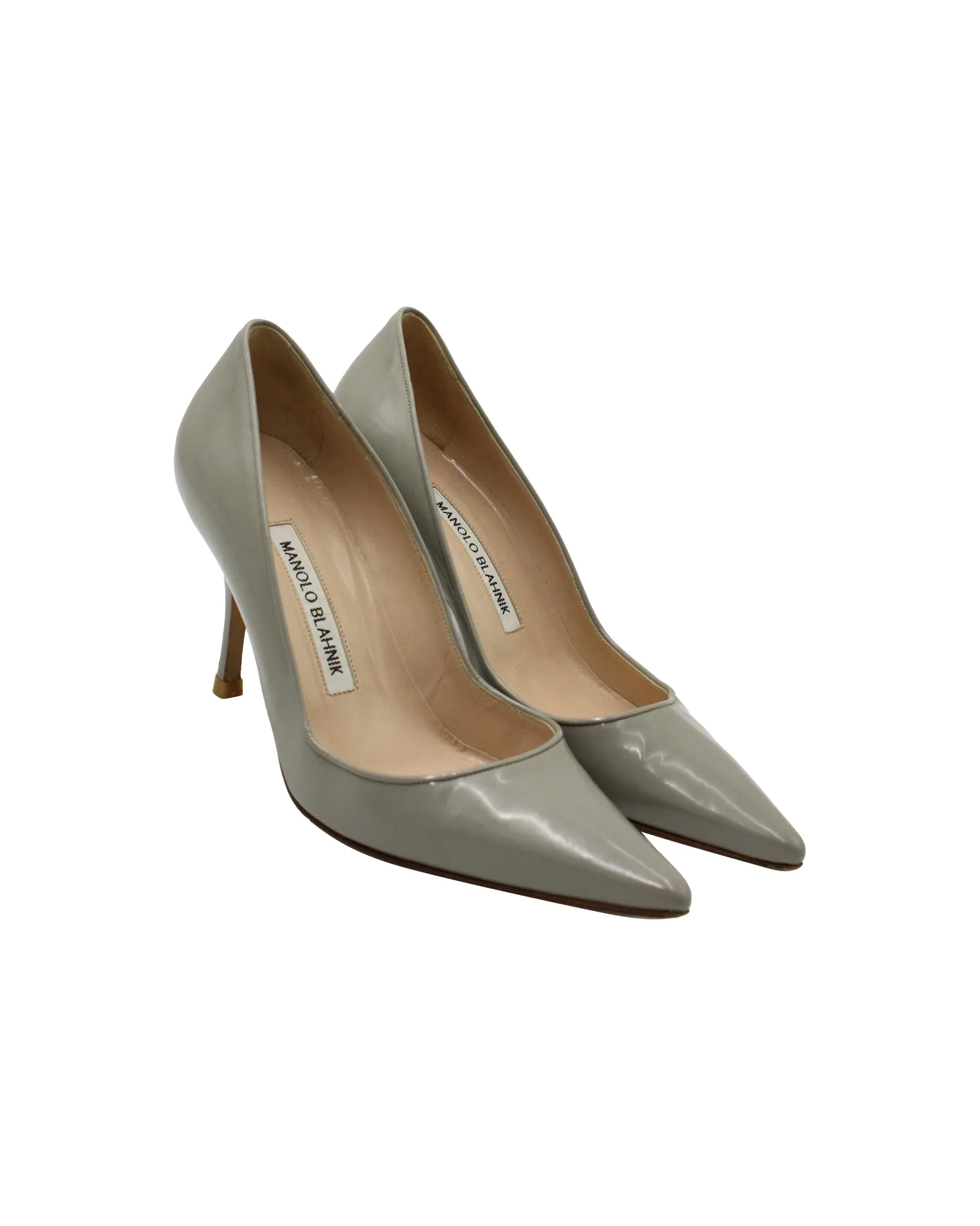 Manolo Blahnik Pointed Pumps in Grey Leather