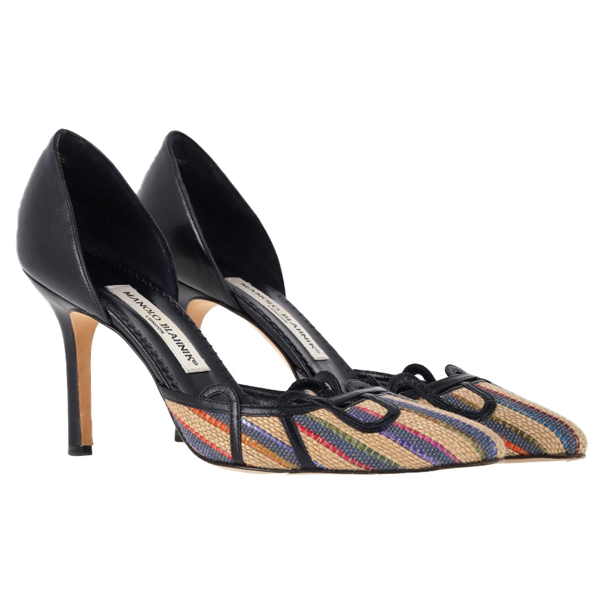 Manolo Blahnik Pointed Pumps in Multicolor Raffia