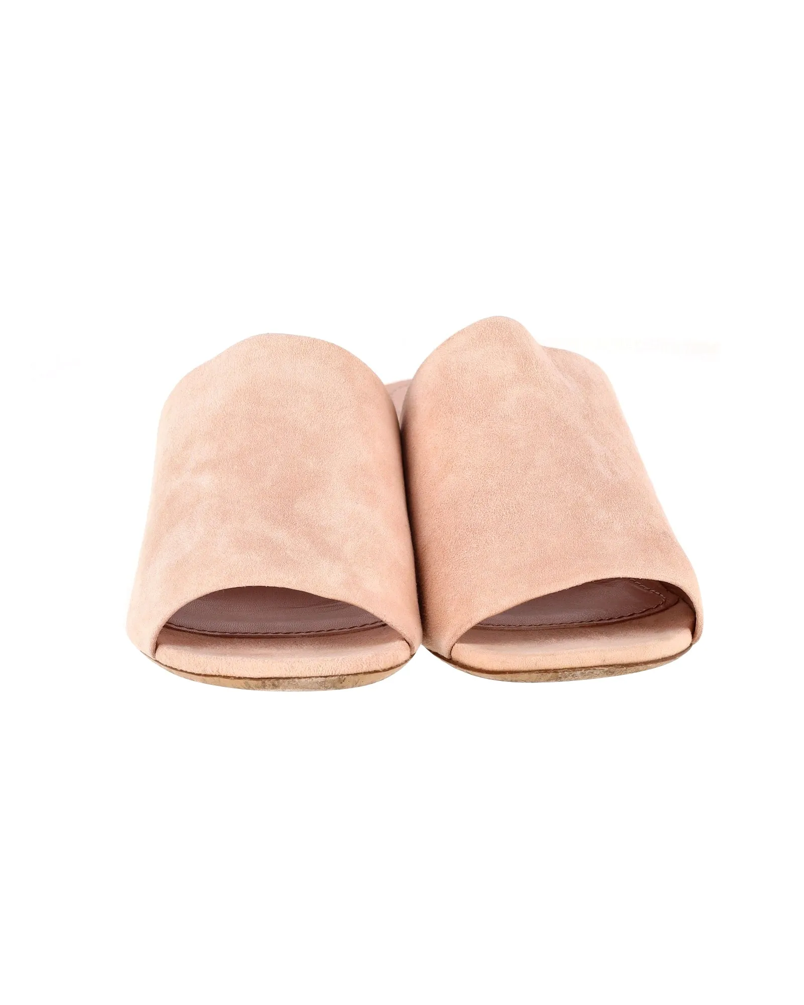 Mansur Gavriel Block Heel Mule Sandals in Pastel Pink Suede