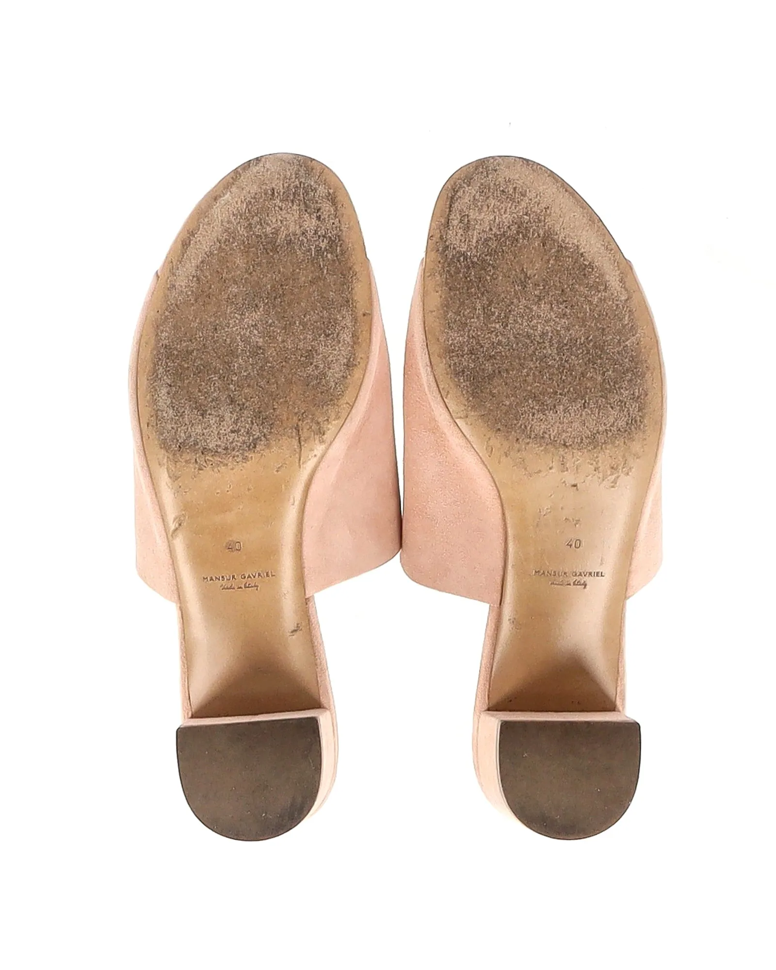 Mansur Gavriel Block Heel Mule Sandals in Pastel Pink Suede