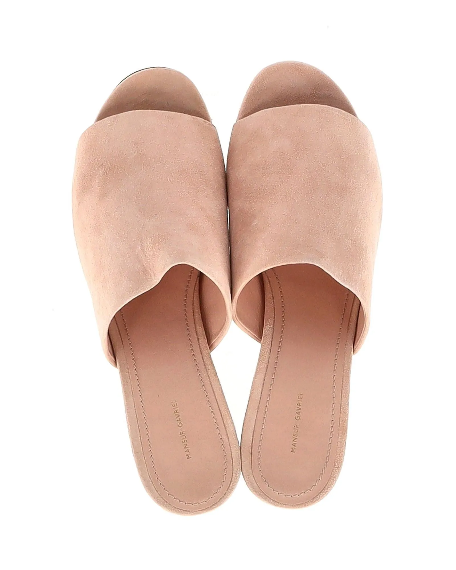 Mansur Gavriel Block Heel Mule Sandals in Pastel Pink Suede