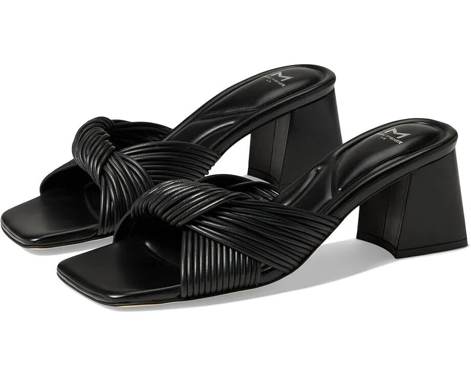 Marc Fisher Cherrie Sandals Women 7.5 Black Leather Square Toe Block Heel KHD660