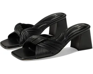 Marc Fisher Cherrie Sandals Women 7.5 Black Leather Square Toe Block Heel KHD660