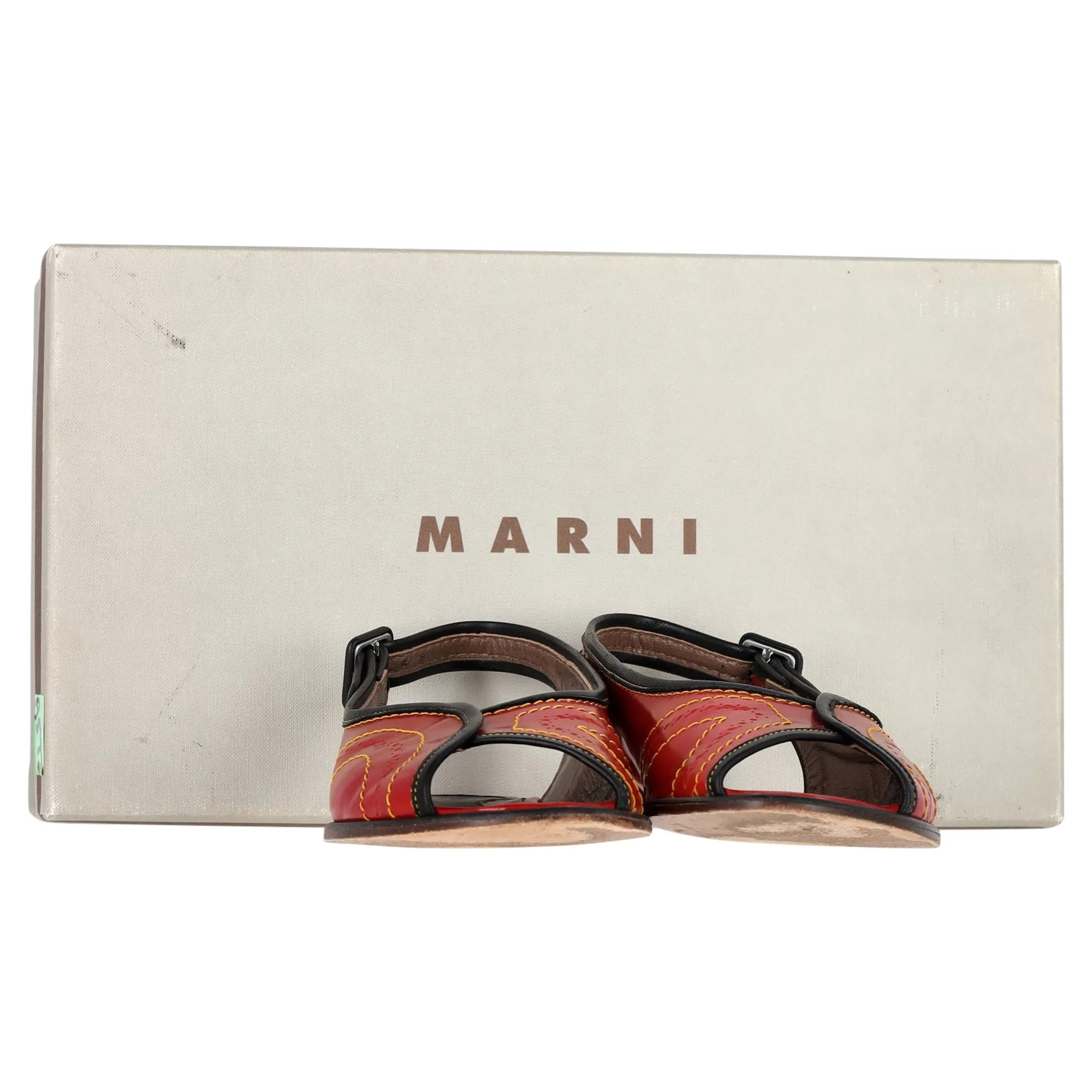 Marni Slingback Peep Toe Flats in Red Leather