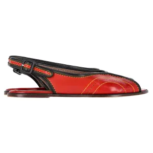Marni Slingback Peep Toe Flats in Red Leather