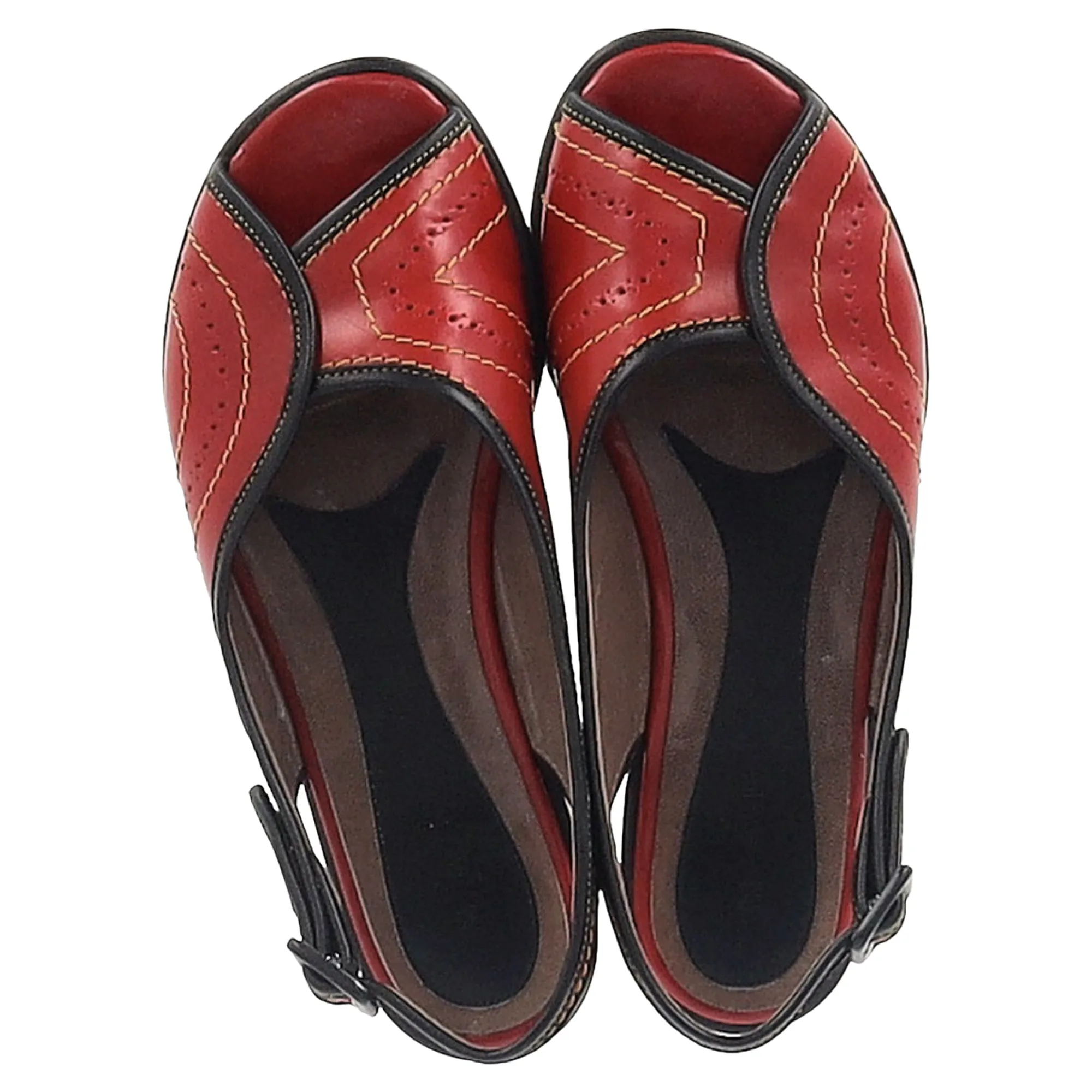 Marni Slingback Peep Toe Flats in Red Leather