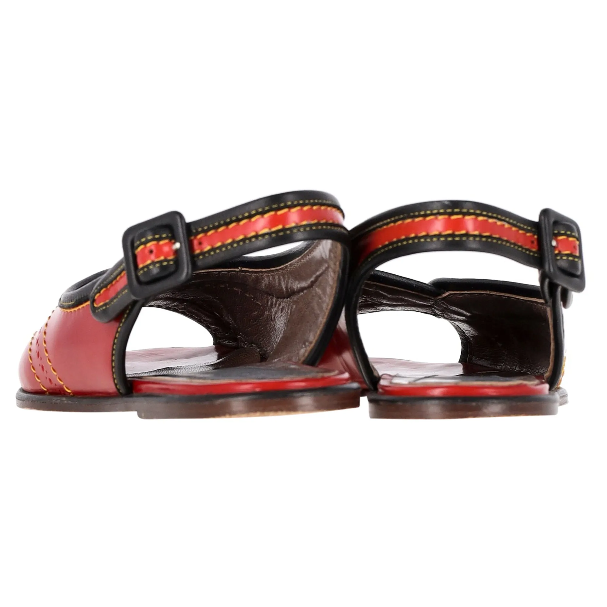 Marni Slingback Peep Toe Flats in Red Leather