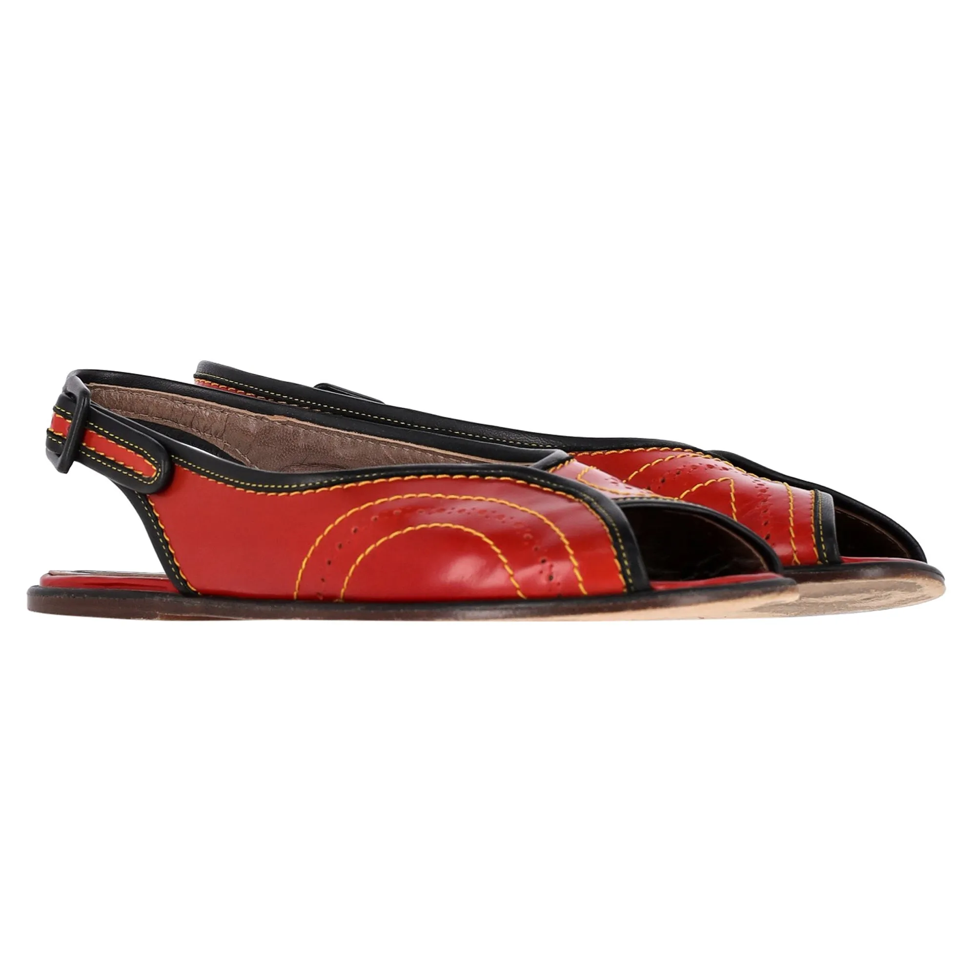 Marni Slingback Peep Toe Flats in Red Leather