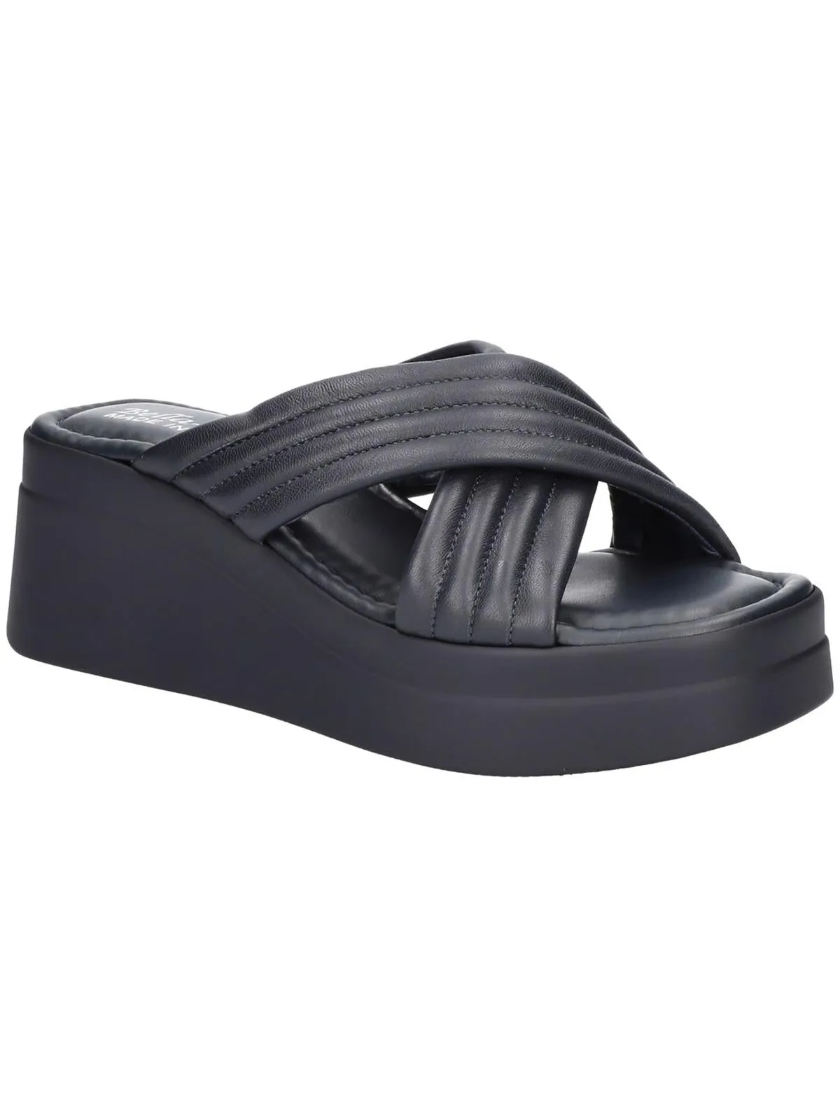 Maz-Italy Womens Cushioned Footbed Leather Slide Sandals