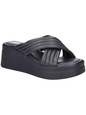 Maz-Italy Womens Cushioned Footbed Leather Slide Sandals