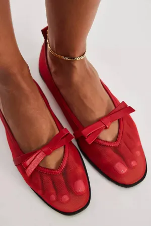 Mesh Mania Bow Flat Shoes In Red